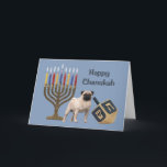 Tarjeta Festiva Pug Chanukah Card Menorah Dreidel<br><div class="desc">Recordar a la familia y amigos durante la temporada de Chanukah es una manera maravillosa de estar en contacto con la gente que amas y te importa. Creé estas tarjetas de perro Chanukah con amor y cuidado y estoy seguro de que cualquiera que ame los perros estará encantado de recibirlas....</div>