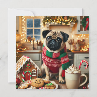 Tarjeta Festiva Pug de Norman T con taza caliente
