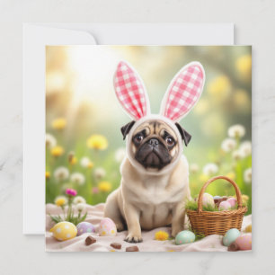 Tarjeta Festiva Pug de Pascua con orejas confitadas