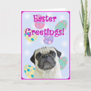 Tarjeta Festiva Pug de saludos de Pascua