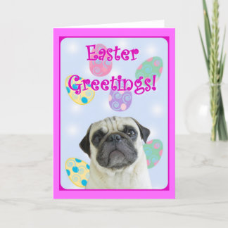 Tarjeta Festiva Pug de saludos de Pascua
