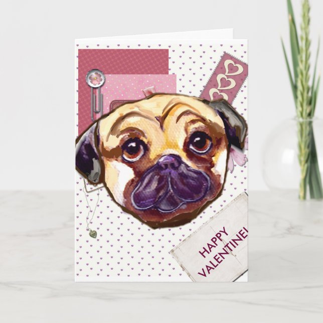 TARJETA FESTIVA PUG DE SAN VALENTÍN (Anverso)