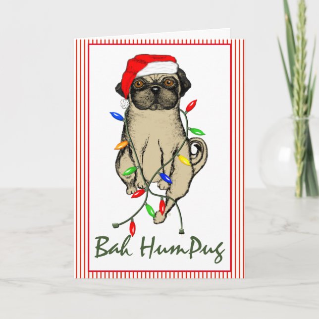 Tarjeta Festiva Pug Dog Bah Humpug Navidades graciosos (Anverso)