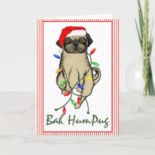 Tarjeta Festiva Pug Dog Bah Humpug Navidades graciosos