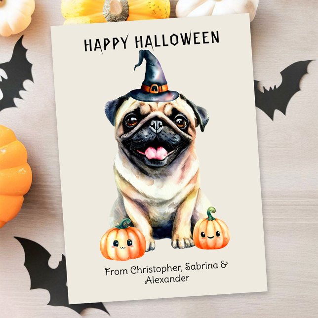 Tarjeta Festiva Pug Dog Happy Halloween (Subido por el creador)