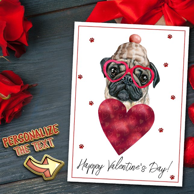 Tarjeta Festiva Pug Dog Lover Valentine Gift (Subido por el creador)