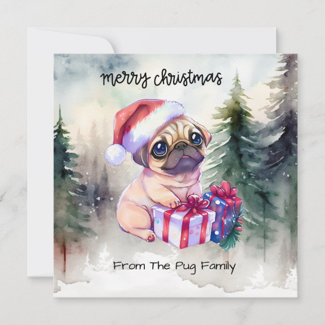 Tarjeta Festiva PUG Dog Merry Christmas (Anverso)