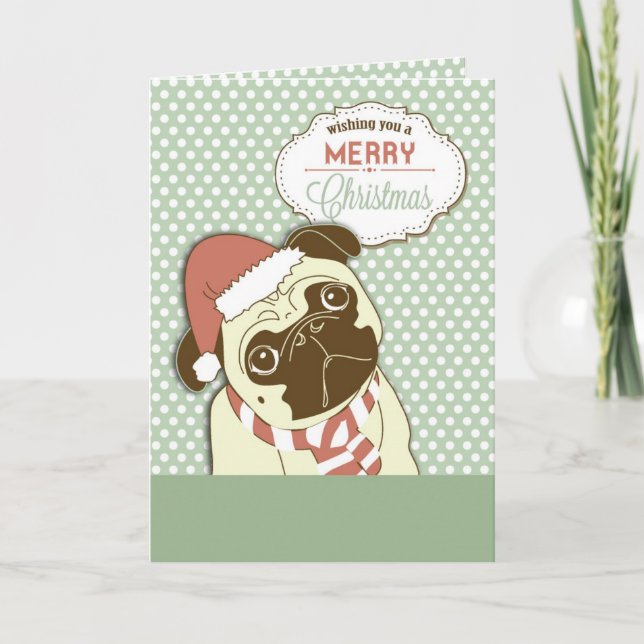Tarjeta Festiva Pug Dog Merry Christmas (Anverso)