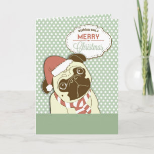 Tarjeta Festiva Pug Dog Merry Christmas