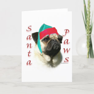 Tarjeta Festiva Pug (fawn) Santa Paws