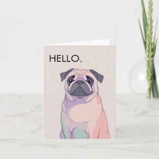Tarjeta Festiva Pug Greeting Card – Retro Dog Art – Blank – 4 X 6