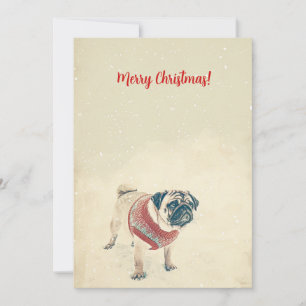 Tarjeta Festiva Pug In Snow Minimal Vintage Christmas