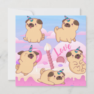 Tarjeta Festiva Pug Love Holiday Card