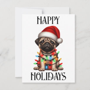 Tarjeta Festiva Pug Navideño Adorable