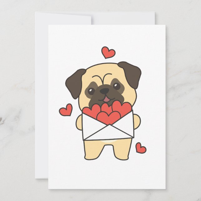 Tarjeta Festiva Pug para el Día de San Valentín Animales Adorables (Anverso)