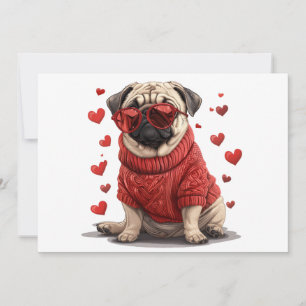 Tarjeta Festiva Pug perro del día de San Valentín