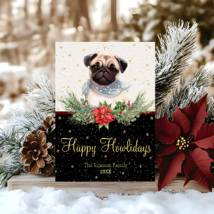 Tarjeta Festiva Pug Perro Lindo Acolor Feliz Navidog