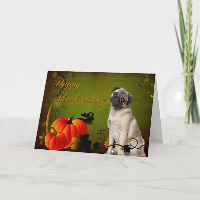 Tarjeta Festiva Pug Thankending Card (Anverso)