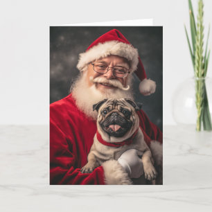Tarjeta Festiva Pug y Santa