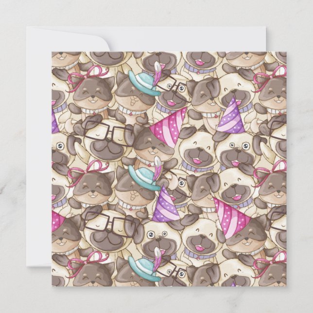 Tarjeta Festiva Pugs de Fiesta (Anverso)