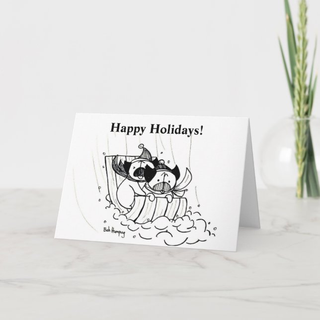 Tarjeta Festiva Pugs en trineo (Anverso)