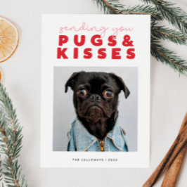 Tarjeta Festiva PUGS & KISSES Navidades graciosos de perro de pug