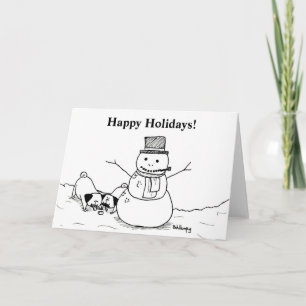 Tarjeta Festiva Pugs Love Snowmen