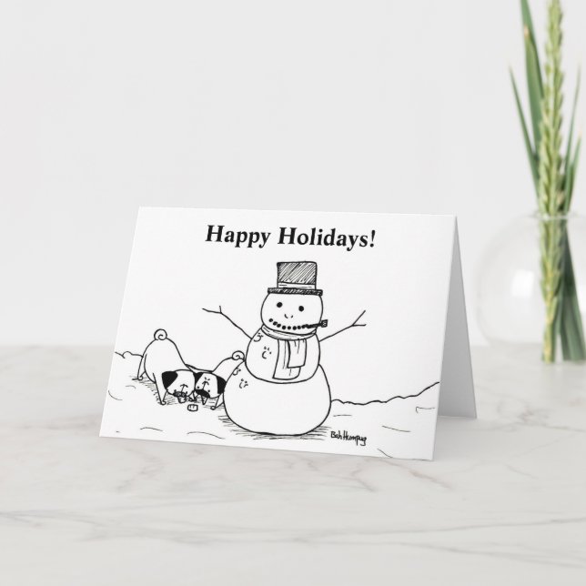 Tarjeta Festiva Pugs Love Snowmen (Anverso)