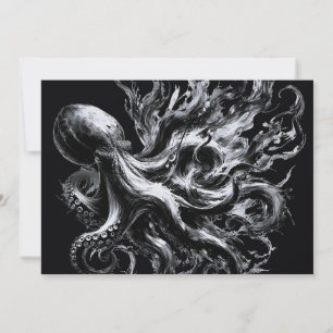 Tarjeta Festiva Pulpo Kraken de Tinta Abstracta