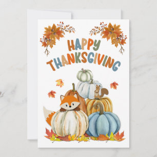 Tarjeta Festiva Pumpkins de Fox y Retro Felices Acción de Gracias 
