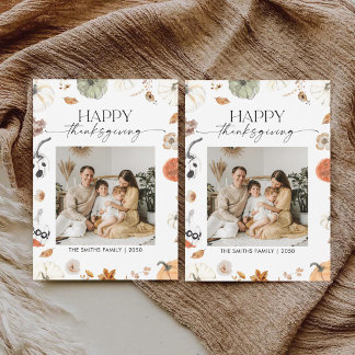 Tarjeta Festiva Pumpkins Thanksgiving Flat Holiday Card