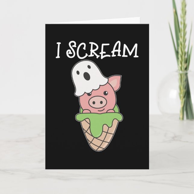Tarjeta Festiva Pun de helado de Halloween de cerdo grito (Anverso)