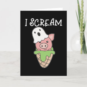 Tarjeta Festiva Pun de helado de Halloween de cerdo grito