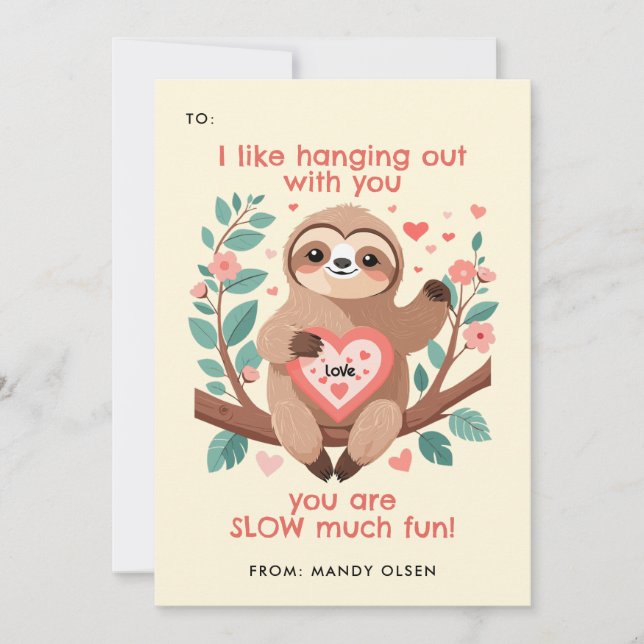 Tarjeta Festiva Punny Sloth Classroom Valentine Exchange (Anverso)