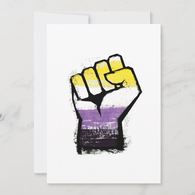 Tarjeta Festiva Puño de Orgullo No Binario de Protesta (Anverso)