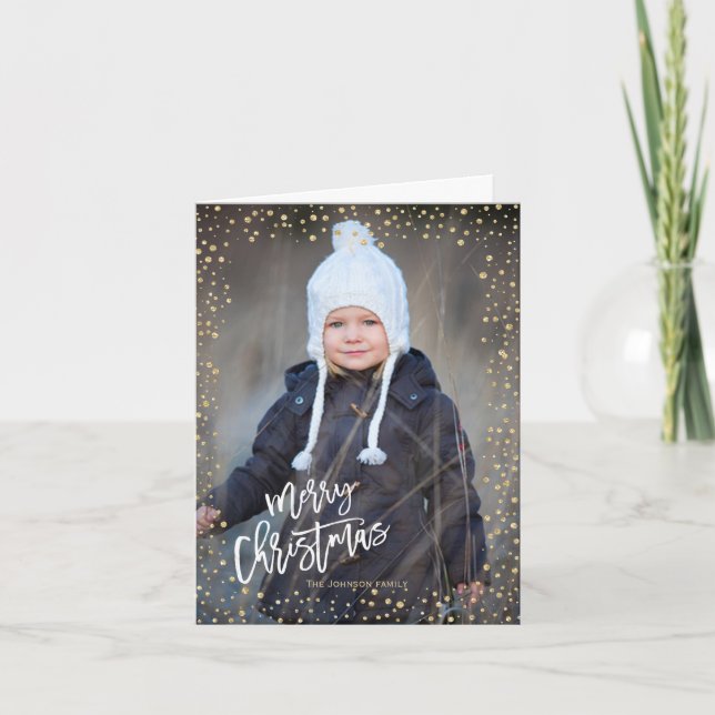 Tarjeta Festiva Punto dorado moderno con Navidades con letras blan (Anverso)