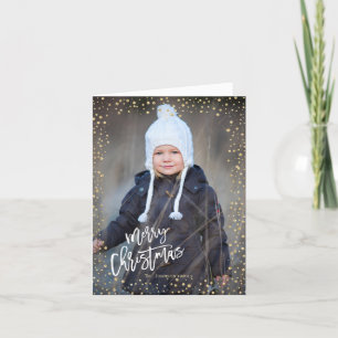 Tarjeta Festiva Punto dorado moderno con Navidades con letras blan