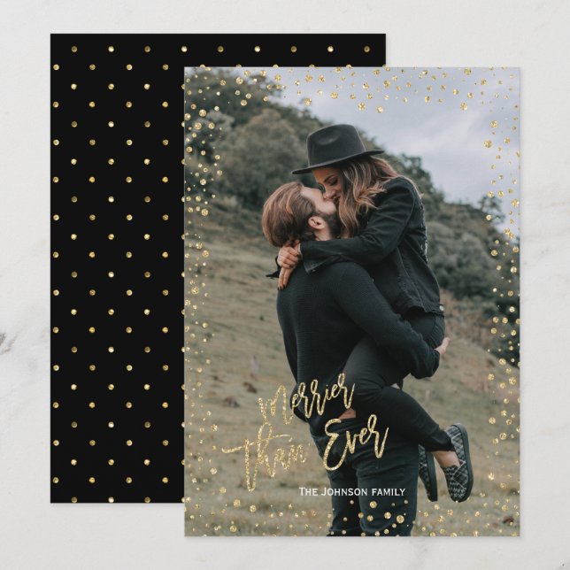 Tarjeta Festiva Punto dorado moderno con Navidades con letras dora (Anverso / Reverso)