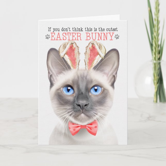 Tarjeta Festiva Punto Lilac Siamese Cutest Easter Bunny Kitty Puns (Anverso)