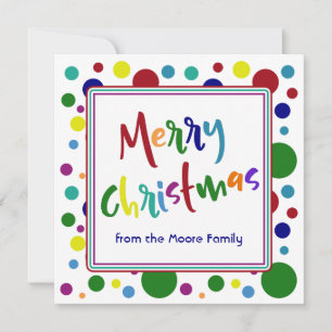 Tarjeta Festiva Puntos coloridos de las letras multicoloras de las