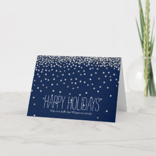 Tarjeta Festiva Puntos de confeti plateados y azules para las fies