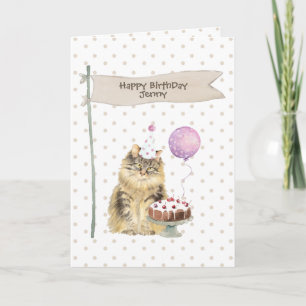 Tarjeta Festiva Puntos de cumpleaños de gato Maine Coon