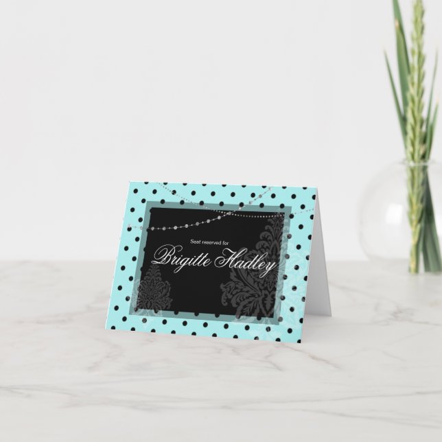 Tarjeta Festiva Puntos de polka azul y negro (Anverso)