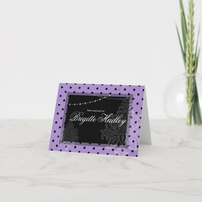 Tarjeta Festiva Puntos de polka morado y negro (Anverso)