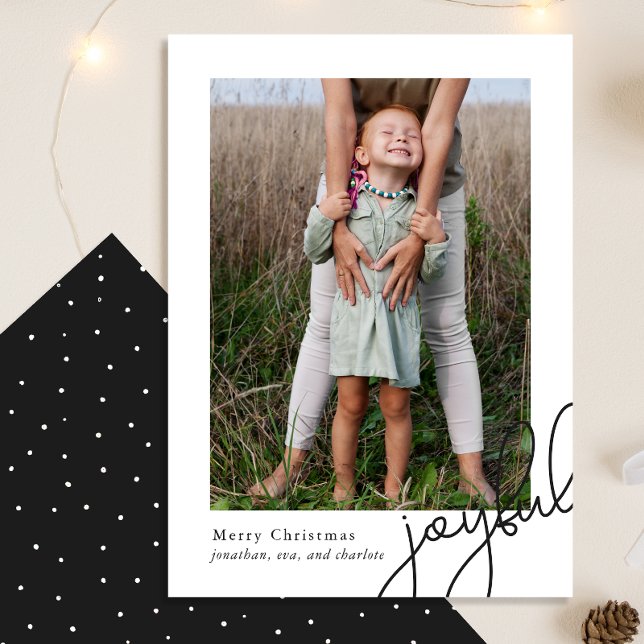 Tarjeta Festiva Puntos simples Black Joyful Script Elegante Foto (Subido por el creador)