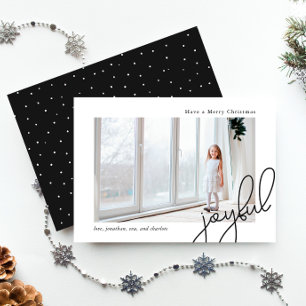 Tarjeta Festiva Puntos simples Black Joyful Script Elegante Foto