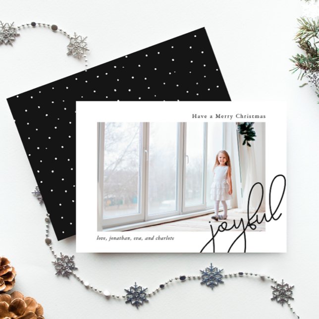 Tarjeta Festiva Puntos simples Black Joyful Script Elegante Foto (Subido por el creador)