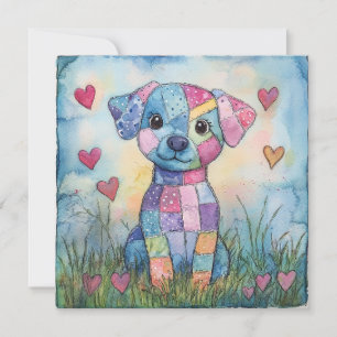 Tarjeta Festiva Puppy de Patchwork del Día de San Valentín