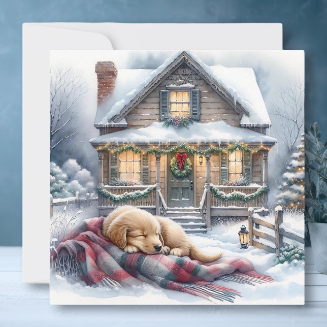 Tarjeta Festiva Puppy sobre Navidades en la noche (Subido por el creador)