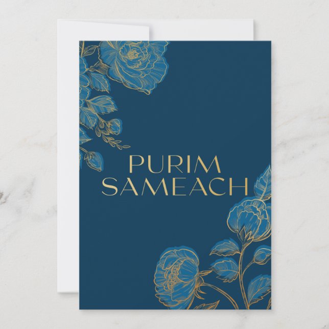 Tarjeta Festiva Purim Sameach con flores para mishloach manot (Anverso)